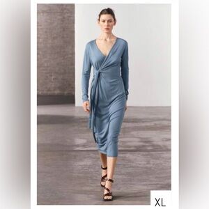 Zara Dusty Blue Long Sleeve knit wrap Dress
